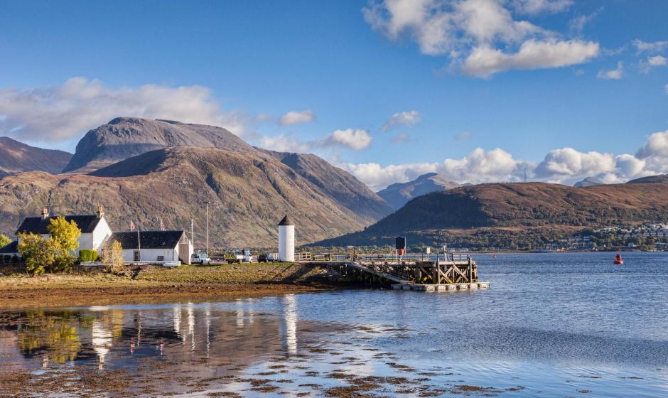 Corpach and Ben Nevis, Fort William, Highland, Scotland, UK Corpach and Ben Nevis, Fort William, Highland, Scotland, UK