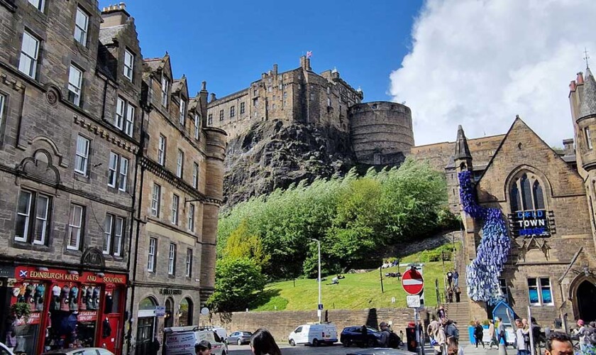 view of Edinburgh Castle from Grassmarket